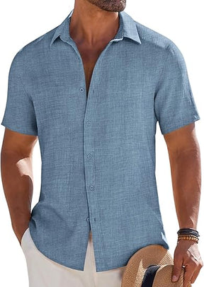 COOFANDY Mens Button Down Short Sleeve Shirt Casual Beach Shirt Summer Vacation Textured Shirts