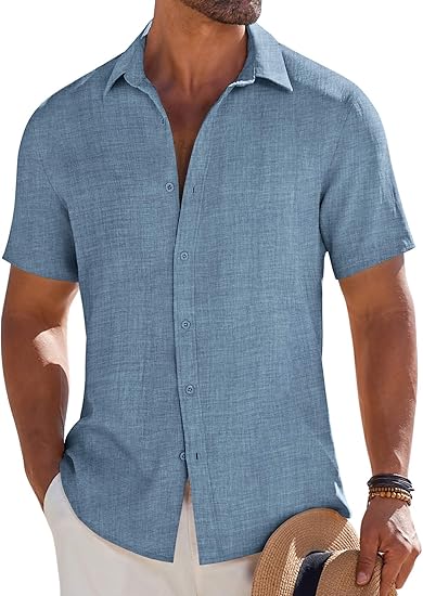 COOFANDY Mens Button Down Short Sleeve Shirt Casual Beach Shirt Summer Vacation Textured Shirts