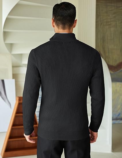 COOFANDY Men's Quarter Zip Sweaters Slim Fit Mock Neck Pullover Sweater Lightweight Knitted Polo Sweaters