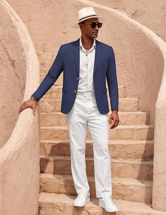COOFANDY Mens Casual Cotton Linen Blazer Lightweight Linen Sport Coat Two Button Suit Jacket