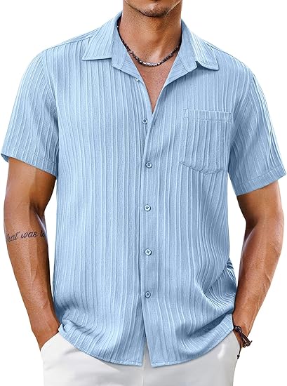 COOFANDY Men's Short Sleeve Casual Button Down Shirts Textured Summer Beach Shirt with Pocket