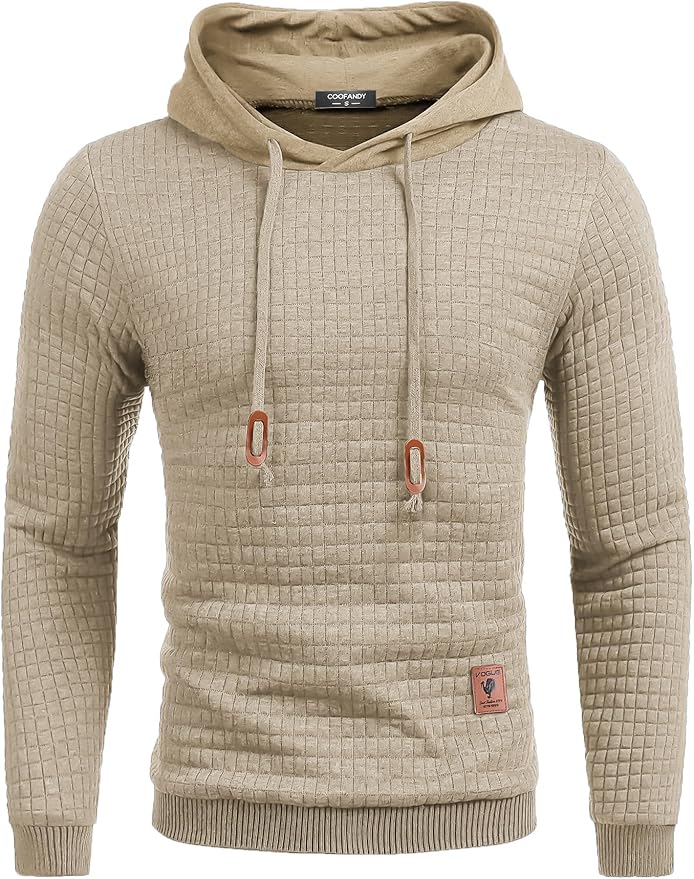 COOFANDY Mens Hooded Sweatshirt Casual Long Sleeve Drawstring Waffle Knit Pullover Hoodies