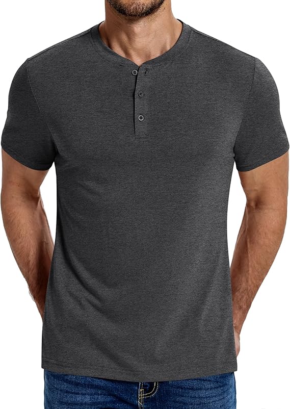 COOFANDY Men's Henley Shirts Cotton Short Sleeve Casual T-Shirt Button Henley Basic Tee Lightweight Summer Top
