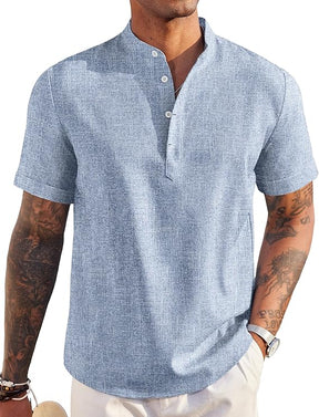 COOFANDY Men's Casual Cotton Shirts Band Collar Long Sleeve Beach Hippie T Shirts
