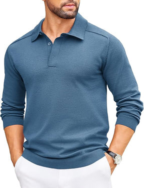 COOFANDY Mens Knit Polo Sweater Long Sleeve Polo Collared Sweaters Hidden Button Casual Pullover Sweater