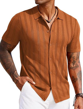 COOFANDY Men's Knit Polo Shirt Vintage Button Down Shirt Short Sleeve Hawaiian Shirt 2025 Summer Fashion Beach Shirts