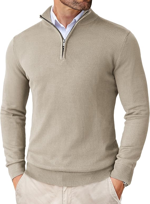 COOFANDY Men's Quarter Zip Up Sweaters Slim Fit Lightweight Mock Neck Pullover Casual Polo Sweaters