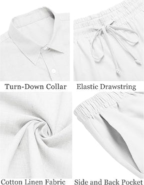 COOFANDY Men's 2 Pieces Cotton Linen Set Short Sleeve Button Down Shirts Summer Beach Shorts Casual Outfits