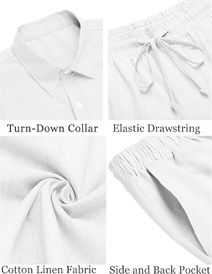 COOFANDY Men's 2 Pieces Cotton Linen Set Short Sleeve Button Down Shirts Summer Beach Shorts Casual Outfits