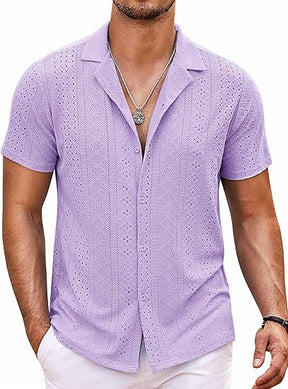 COOFANDY Mens Beach Shirt Short Sleeve Button Down Shirts Casual Cuban Collared Summer Vacation Tropical Shirts