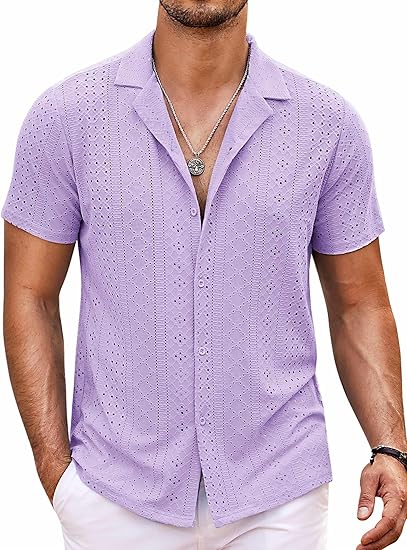 COOFANDY Mens Beach Shirt Short Sleeve Button Down Shirts Casual Cuban Collared Summer Vacation Tropical Shirts