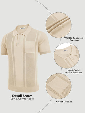 COOFANDY Knit Polo Shirts for Men Short Sleeve Textured Polo Shirt Slim Fit Summer Collared T Shirt with Pocket