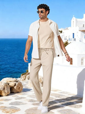 COOFANDY Men's Cotton Linen Pants Casual Drawstring Dress Pants Beach Summer Lightweight Trousers