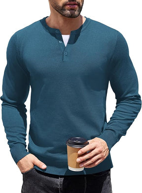 COOFANDY Mens Knit Henley T-Shirts Dress Long Sleeve Sweater Casual Collarless Quarter Button Pullover