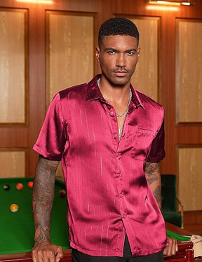 COOFANDY Men's Silk Short Sleeve Dress Shirts Casual Satin Button Up Shirts with Pocket Party Prom Wedding