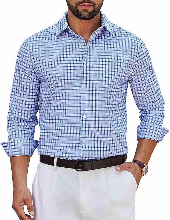 COOFANDY Men's Long Sleeve Plaid Button Down Dress Shirt