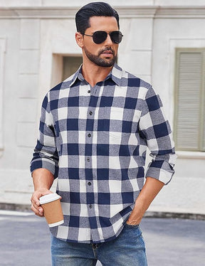 COOFANDY Men's Casual Long Sleeve Button Up Plaid Flannel Shirt Jacket with Pocket