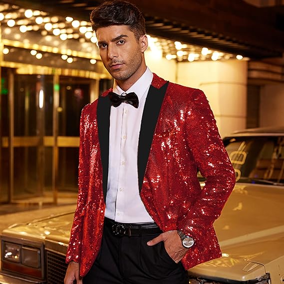 COOFANDY Mens Sequin Blazer Tuxedo Party Prom Wedding Tuxedo One Button Jacket