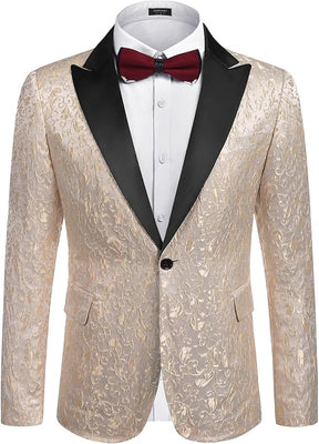 COOFANDY Mens Floral Tuxedo One Button Luxury Shiny Blazer Dinner Party Prom Wedding Suit Jacket