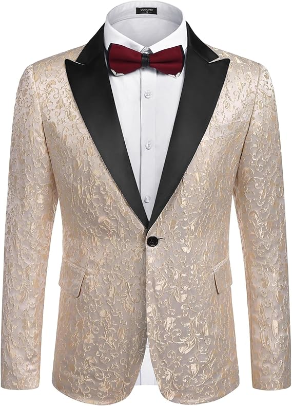COOFANDY Mens Floral Tuxedo One Button Luxury Shiny Blazer Dinner Party Prom Wedding Suit Jacket