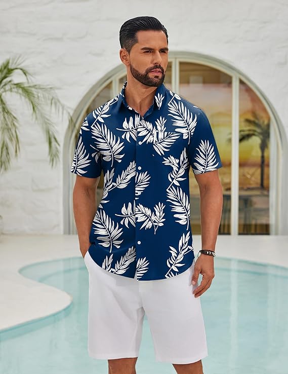 COOFANDY Mens Hawaiian Shirts Short Sleeve Button Down Aloha Shirts Summer Vacation Beach Shirts