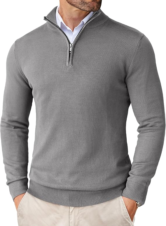 COOFANDY Men's Quarter Zip Up Sweaters Slim Fit Lightweight Mock Neck Pullover Casual Polo Sweaters