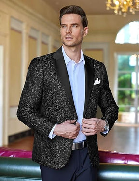 COOFANDY Mens Floral Tuxedo One Button Luxury Shiny Blazer Dinner Party Prom Wedding Suit Jacket