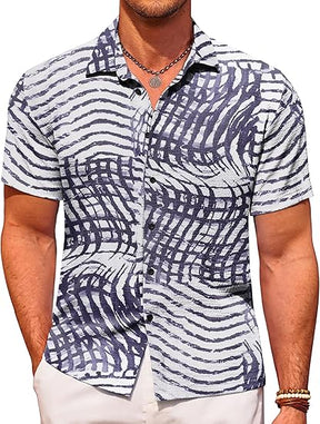 COOFANDY Men's Casual Short Sleeve Button Down Shirt Textured Summer Beach Shirt