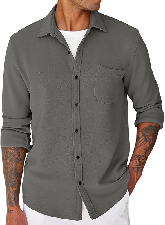 COOFANDY Men's Lightweight Shirt Shacket Long Sleeve Textured Button Down Shirts Casual Jacket