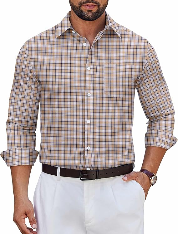 COOFANDY Men's Long Sleeve Plaid Button Down Dress Shirt