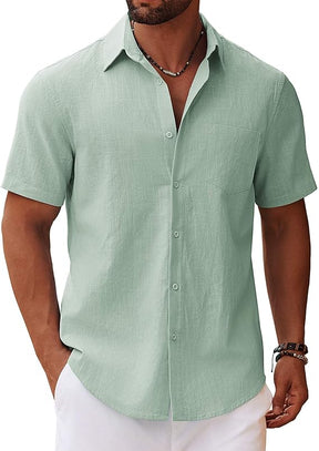 COOFANDY Men's Lapel Slim Fit Shirt Solid Color with Pockets