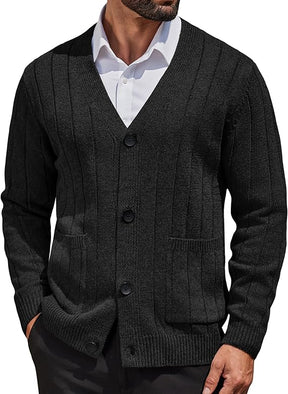 COOFANDY Men's Cardigan Sweater Cable Knit V Neck Button up Sweaters Ribbed Cardigan Sweater with Pockets