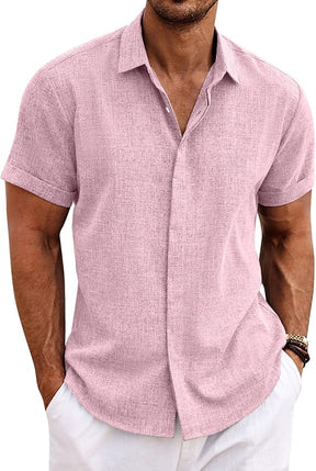 COOFANDY Men's Saint Patrick's Day Linen Short Sleeve Casual Button Down Shirt