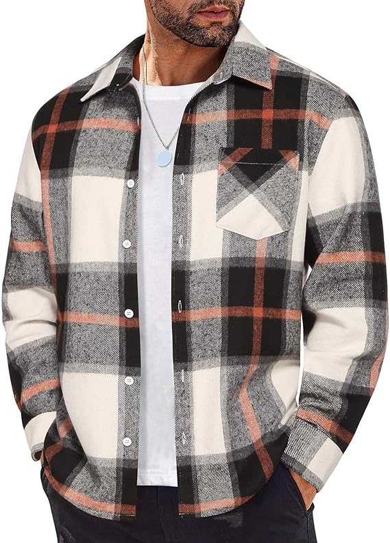 COOFANDY Flannel Shirts Plaid Shirt Button Down Shirts