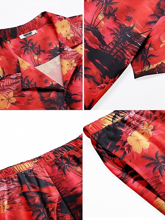 COOFANDY Men's Hawaiian Matching Shirt and Shorts Set Summer Beach 2 Piece Outfits Short Sleeve Cuban Shirts and Shorts