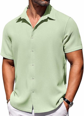 COOFANDY Mens Short Sleeve Button Down Shirts Waffle Shirt Casual Beach Summer Shirts Wrinkle Free Vacation Shirts