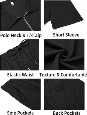 COOFANDY Mens Tracksuit Casual 2 Piece Quarter Zip Polo Shirt and Shorts Set Athletic Jogging Sports Outfits
