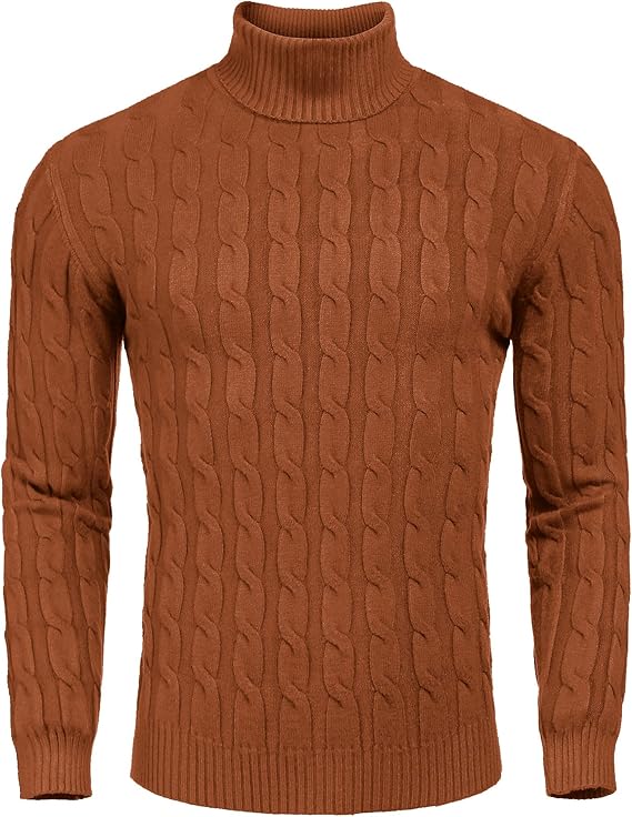 COOFANDY Men's Slim Fit Turtleneck Sweater Casual Twisted Knitted Pullover Sweaters