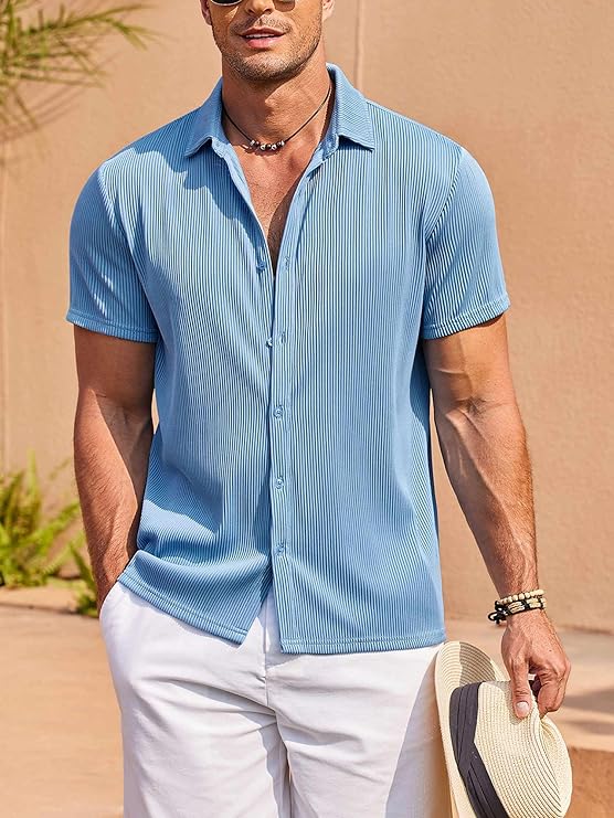 COOFANDY Men's Casual Shirts Short Sleeve Button Down Shirt for Men Wedding Beach Fashion Shirt