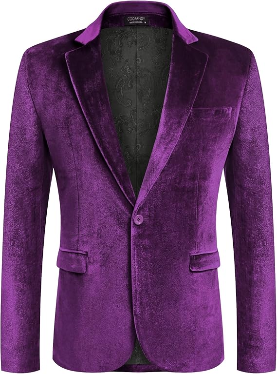 COOFANDY Men's Velvet Blazer Notched Lapel Velour Suit Jacket One Button Tuxedo Jackets for Wedding Prom Party Dinner