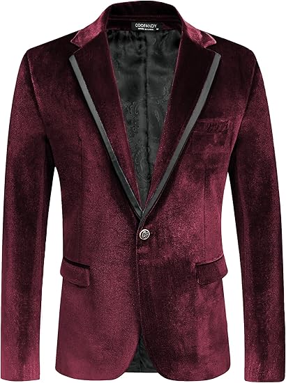 COOFANDY Men's Velvet Blazer One Button Velour Tuxedo Jacket Notched Lapel Suit Jackets for Prom Wedding Party Dinner