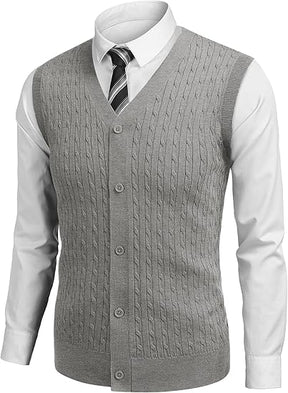 COOFANDY Men's Sleeveless Sweater Vest V-Neck Casual Cable Knit Button Down Cardigan Vest