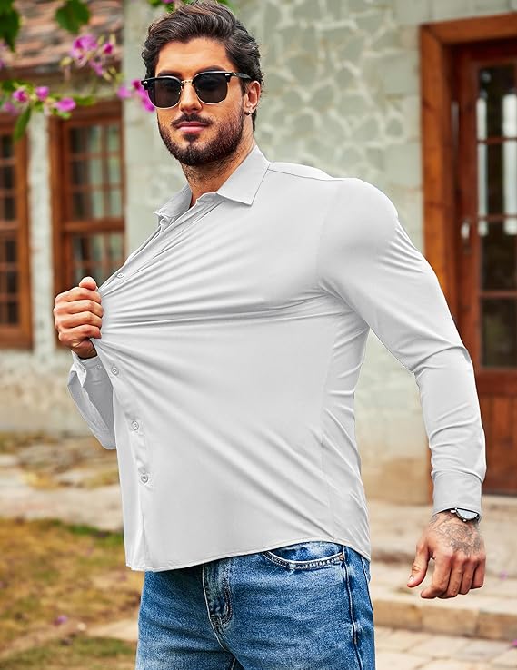 COOFANDY Men's Muscle Fit Dress Shirts Wrinkle Free Long Sleeve Button Down Shirt Stretch Business Shirt