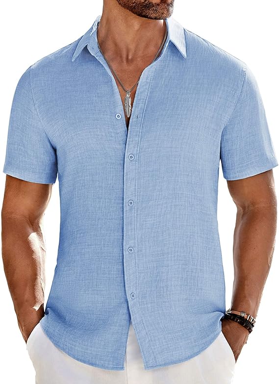 COOFANDY Men's Casual Button Down Shirts Short Sleeve Textured Summer Beach Shirt