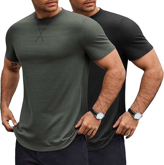 COOFANDY Mens T Shirts Casual Short Sleeve Cotton Tee Shirts Hipster Hip Hop Longline T-Shirt Basic Summer Tops