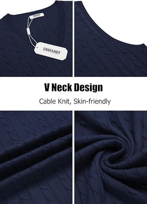 COOFANDY Men's Sweater Vest V Neck Slim Fit Cable Knitted Sleeveless Pullover Sweater