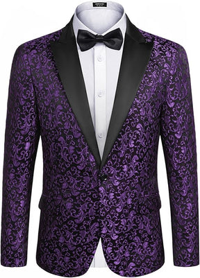 COOFANDY Mens Floral Tuxedo One Button Luxury Shiny Blazer Dinner Party Prom Wedding Suit Jacket