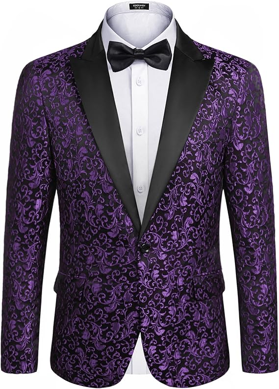 COOFANDY Mens Floral Tuxedo One Button Luxury Shiny Blazer Dinner Party Prom Wedding Suit Jacket