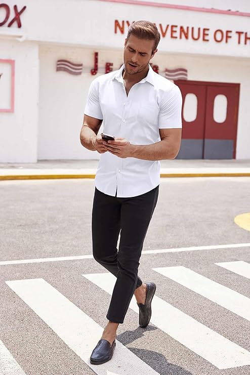 COOFANDY Men's Muscle Fit Dress Shirt Short Sleeve Button Down Shirts with Pocket