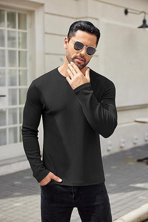 COOFANDY Mens Long Sleeve Shirts Thermal T-Shirt Slim Fit Crewneck Sweater Knitted Pullover Shirt